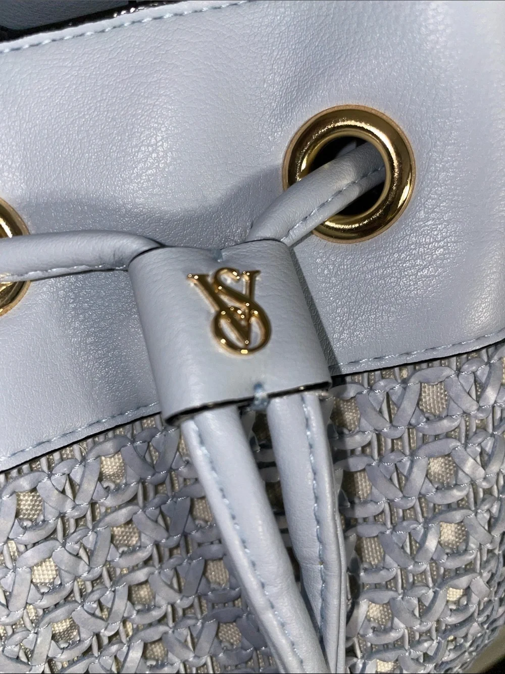 Victoria's Secret Light Blue Woven Drawstring Hobo with Gold Hardware
